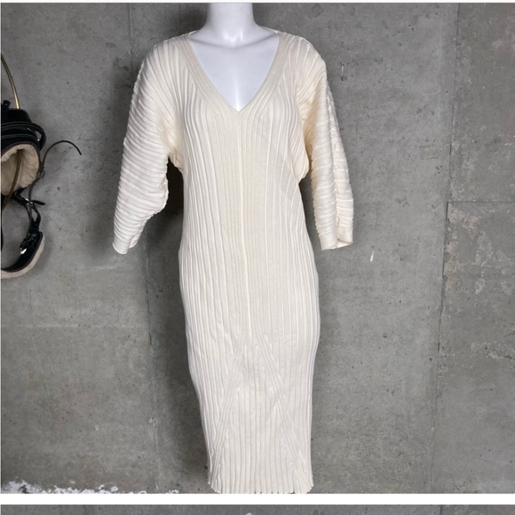 MAEVE ANTHROPOLOGIE Maris Midie White Sweater Long Sleeve Ribbed Bodycon Dress - Picture 7 of 7